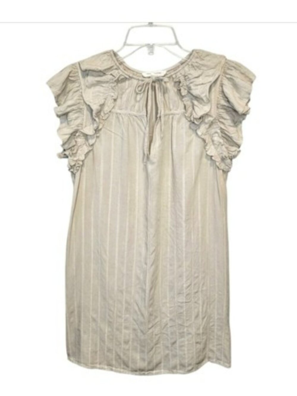 Grade & Gather Women's Mini Dress Size Medium Beige Striped Ruffles Lagenlook - Picture 13 of 14